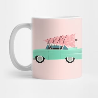 Aqua car with pink Christmas tree Mug